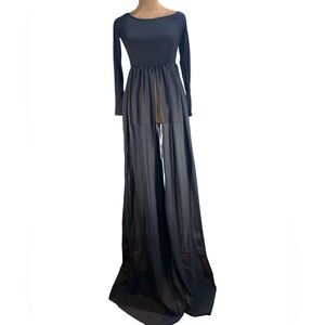 Maternity Sheer Open Front Long Dress Cover Up Black Elegant S